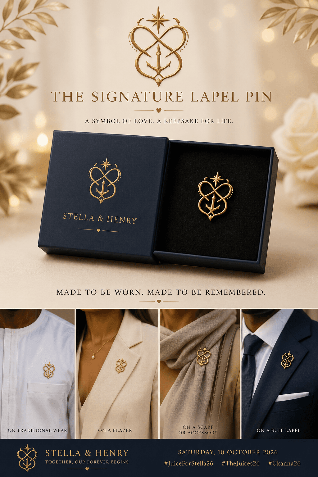 Signature lapel pin, front view